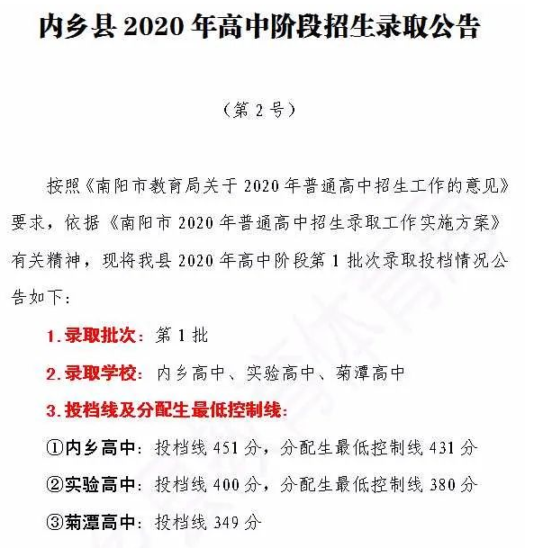 内乡中考分数线