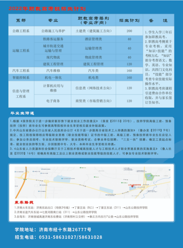 2022年山东公路技师学院秋季招生简章 
